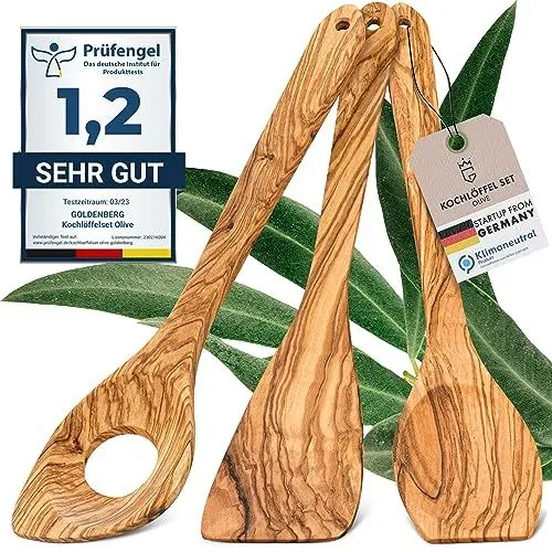 Produktbild: GOLDENBERG® Premium Kochlöffel Set - Made in Germany - feinstes Olivenholz aus Italien - robust, langlebig & antibakteriell -Kochlöffel Holz & Pfannenwender Holz - Kochbesteck Set