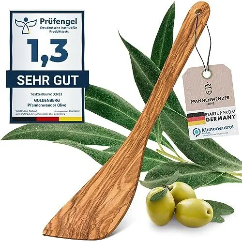 Produktbild: GOLDENBERG® Premium Pfannenwender - Made in Germany - feinstes Olivenholz aus Italien - robust, langlebig & antibakteriell - Holzschaber - Pfannenwender Holz