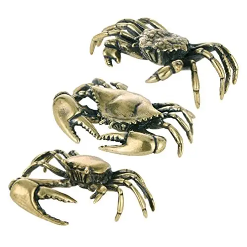 Produktbild: Goldene Krabbenstatue 3 Stück Messing Krabbe Figur Chinesisch Feng Shui Krabbe Mini Krabbe Tier Glück Reichtum Skulptur Statue Porsperity Figur Ornament Geschenk Krabbenmodell