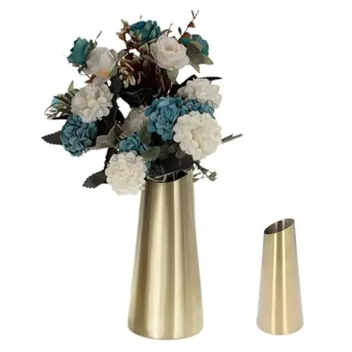 Produktbild: Goldene Metallvase, kleine Blumenvase, Edelstahl-Vase, konische Vase, Metall-Blumentopf, dekorative Vase, hohe Vase, Blumenbehälter, goldfarben, Moderne Heim- und Bürodekoration,