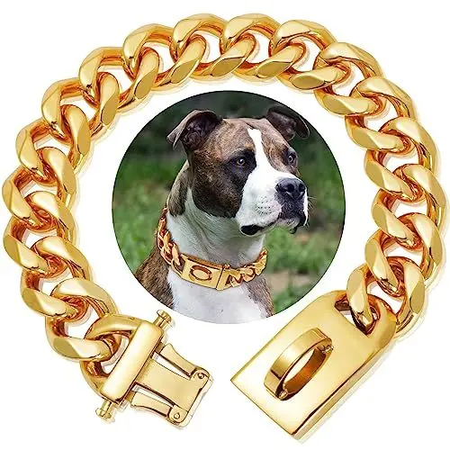 Produktbild: Goldenes Rostfreier Stahl Hundehalsband Metall Hundehalsband Hundekette Pet Halsband für mittlere und große Hunde(30cm)