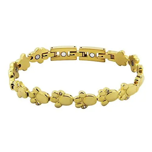 Produktbild: Goldenes Tierpfote Magnet Armband Pfote Tatze 24k hartvergoldet mit glitzernden Swarovski Crystals Energetix 4you 2153 Magnetix Fashion S/M