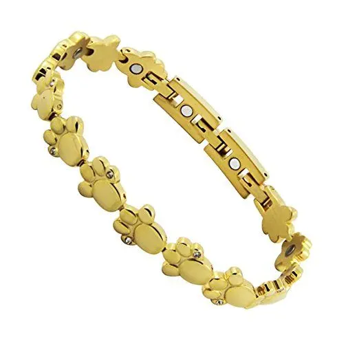 Produktbild: Goldenes Tierpfote Magnet Armband Pfote Tatze 24k hartvergoldet mit glitzernden Swarovski Crystals Energetix 4you 2153 Magnetix Fashion L - XXL