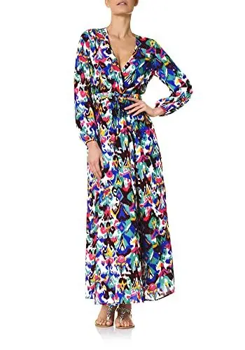 Produktbild: goldenpoint Mare Damen Langes Kleid V-Ausschnitt Bohemian Ikat, Farbe Mehrfarbig, Größe M