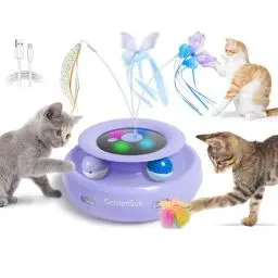 Produktbild: GoldenSun 3 in 1 Interaktives Katzenspielzeug, Elektrisch Automatischer Spielzeug für Katzen, Whack-A-Mole, Fluttering Butterfly, inklusive Ball, USB Wiederaufladbar Katzen Teaser mit 6 Aufsätzen