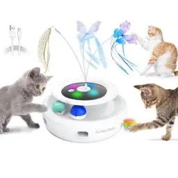 Produktbild: GoldenSun Katzenspielzeug, 3 in 1 Elektrisch Interaktives Automatischer Spielzeug für Katzen, Whack-A-Mole, Fluttering Butterfly, inklusive Ball, USB Wiederaufladbar Katzen Teaser mit 6 Aufsätzen