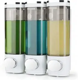 Produktbild: goldenwarm Seifenspender Wandbefestigung Ohne Bohren Schwarz&Weiß Plastik Spülmittelspender Geeignet für Küche Bad WC für Duschgel Shampoo Seife (3 x 300ml)