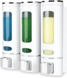Produktbild: goldenwarm Seifenspender Wandbefestigung Ohne Bohren, Seifenspender Wand Set Weiß Kunststoff, Seifenspender Wandmontag für Küche, Bad, WC für Duschgel Shampoo Seife, Spülmittelspender(3x400ml)