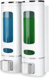 Produktbild: goldenwarm Seifenspender Wandbefestigung Ohne Bohren, Seifenspender Wand Set Weiß Plastik, Seifenspender Wandmontag für Küche, Bad, WC für Duschgel Shampoo Seife, Spülmittelspender(2x400ml)