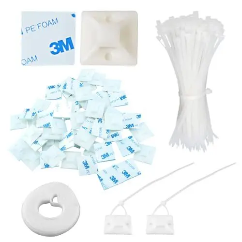 Produktbild: GOLDEROC Kabelmanagement Kit, 100 Stück Kabelbinder Weiß, 70 Stück große Kabelhalter, Selbstklebenden Kabelbinder Halter(2.8cm× 2.8cm), 2.5M Kabel Klettband Wiederverschließbar