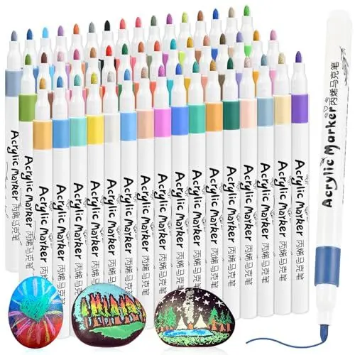 Produktbild: GOLDGE 48 Farben Acrylstifte für Steine Zum Bemalen, Acrylstifte für Steine Wasserfest Holz Steine Bemalen Stifte Kinder Acrylmarker Glasmalstifte Multimarker für Keramik Basteln DIY Fotoalben Stoff