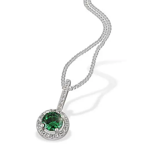 Produktbild: Goldmaid Damen-Halskette 925 Sterlingsilber 1 Smaragdgrüner 28 weiße Zirkonia Kettenanhänger Schmuck