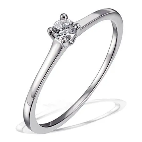 Produktbild: Goldmaid Damen-Ring Solitär Verlobungsring 925 Silber rhodiniert Diamant (0.1 ct) Brillantschliff weiß Gr. 60 (19.1) größenverstellbar Ehering Trauring Diamantring