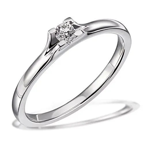 Produktbild: Goldmaid Damen-Ring Verlobung Solitär 585 Weißgold rhodiniert Diamant (0.10 ct) Brillantschliff weiß Gr. 54 (17.2) - So R6329WG54 Verlobungsring Diamantring