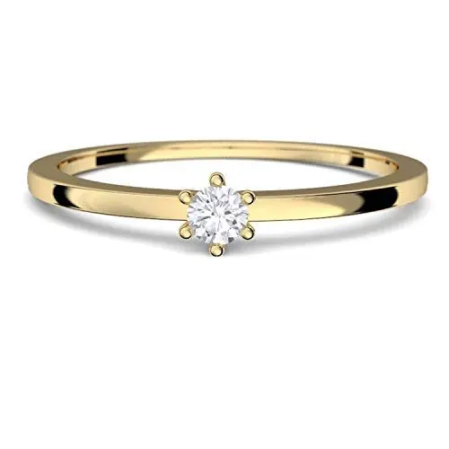 Produktbild: Goldring Damen 585 Verlobungsringe Gold Diamant 0,05 Carat H/si **sehr gute Qualität** +inkl. Luxusetui+ Diamantring solitär schmal dünn Goldring Diamant Ring Gold Diamantring Gelbgold FF50GG585BRFA50