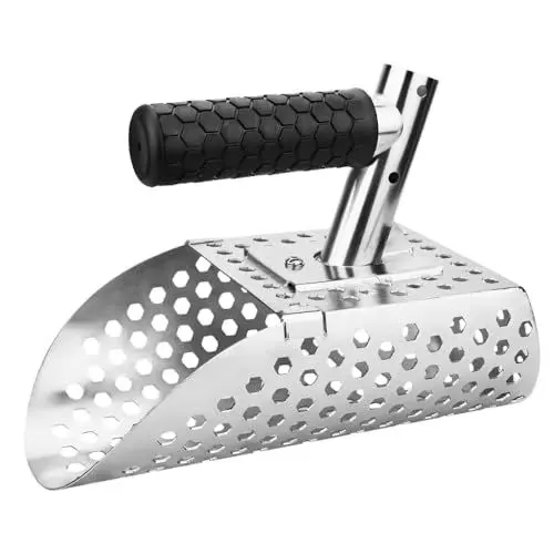 Produktbild: Goldsuchwerkzeug, Stranddesign mit Loch, Sandschaufel aus Metall, 29 cm, Sandschaufel – Schatzschaufel aus Edelstahl mit Griff