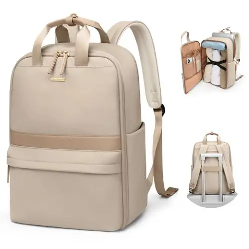 Produktbild: GOLF QUALITY Rucksack Damen Groß Rucksack Herren Groß Schulrucksack viele Fächer mit 17.3 Zoll Laptopfach Unisex Reiserucksack Wasserdicht, Lässiger Backpack Freizeit Uni Arbeit Wandern,Aprikose