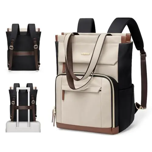 Produktbild: GOLF QUALITY Rucksack Damen, Laptop Rucksack 16 Zoll, Tote Bag Arbeitstasche Backpack Women Groß, Rucksäcke Elegant für Women's Casual Daypacks, Business Rucksack Mandel Schwarz
