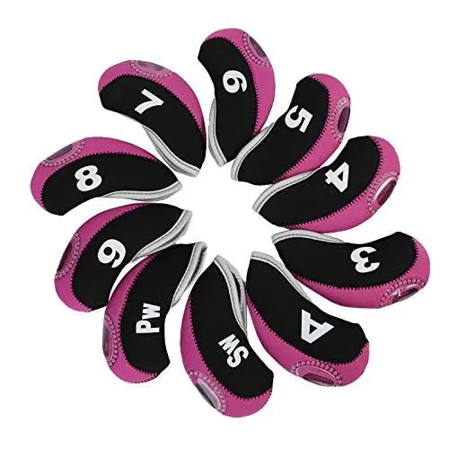 Produktbild: Niiyen Golf Eisen Abdeckung, Golfschläger Kopfbedeckungen, 10 Stück wasserdichte Golfschläger Eisen Kopfbedeckungen Putter Set Schutzhülle Golfzubehör passend für die meisten Eisen(Schwarz&Rose Rot)