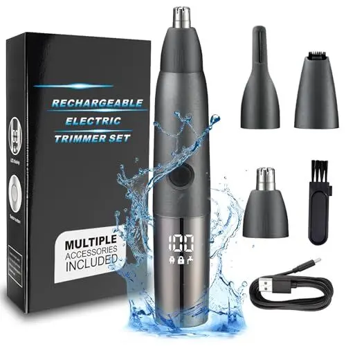 Produktbild: Golgner 3 in 1 Nasenhaartrimmer, Schmerzloser Nasenhaarentferner, Nasenhaarschneider, Barttrimmer, Ohrhaartrimmer, Nasentrimmer, IPX7 Wasserdicht mit LED-Anzeige, für Herren und Frauen