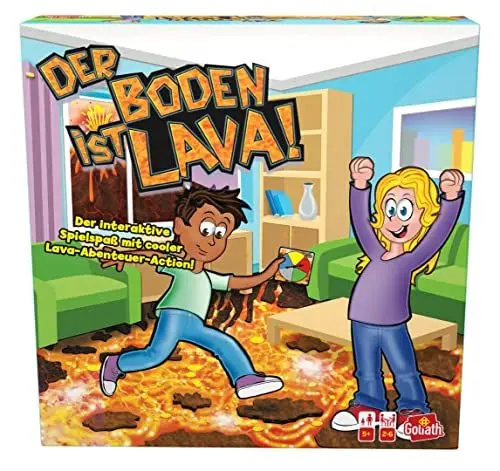 Produktbild: Goliath Der Boden ist Lava, Brettspiel und Partyspiel für Drinnen und Draußen! Für die ganze Familie ab 5 Jahren, Gesellschaftsspiel für 2 bis 6 Spieler, Erlebe den Nervenkitzel von Das TV-