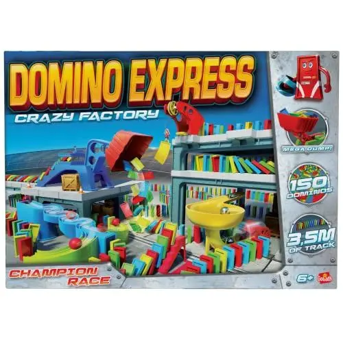Produktbild: Goliath - Domino Express – Crazy Factory – Bauspiel – Domino-Fabrik – 3,5 m Lange Strecke – zum Spielen allein, mit der Familie oder mit Freunden – ab 6 Jahren