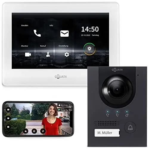 Produktbild: Goliath IP - Aufputz | Video Türsprechanlage | 2MP | Anthrazit Türstation | 180° Ultra Weitwinkel Objektiv | 7 Zoll Monitor in weiß | AV-IPS-207