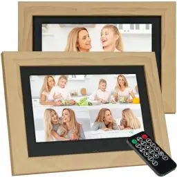 Produktbild: Golony 7-Zoll-Digitaler Fotorahmen, 4 Windows-Diashow, 1280x800 IPS-Bildschirm, Fernbedienung, Foto-/Musik-/Videowiedergabe über USB/SD-Karte, Kalenderanzeige, Mahagoni, Non-WiFi