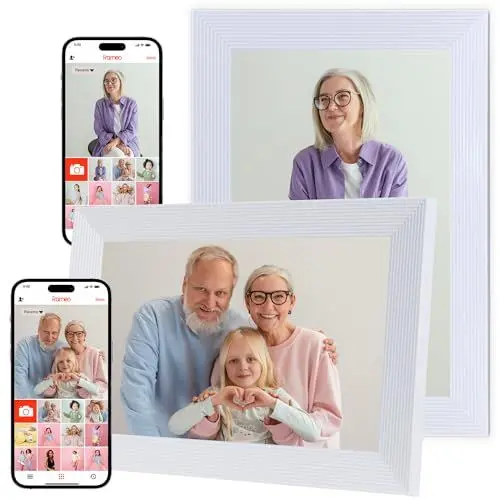 Produktbild: Golony WiFi Digitaler Fotorahmen, 10,1-Zoll Digitaler Bilderrahmen, 1280x800 IPS LCD Touchscreen, 32GB Interner Speicher Automatisch drehbar, Momente sofort teilen mit Frameo App, Weiß