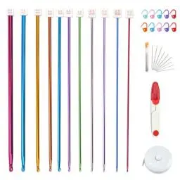 Produktbild: GOLRISEN 11 Stk Tunesische Häkelnadeln Set 2-8mm Stricken Werkzeuge Aluminium Tunesische Häkelnadel mit Häkelzubehör Stricknadeln Tunesische Häkelnadelset für Decken Schals und Andere Häkelprojekte