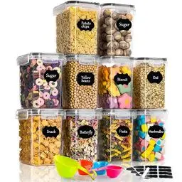 Produktbild: GoMaihe 1.6L Vorratsdosen 10 Set, Aufbewahrungsbox Küche Luftdicht Behälter aus Plastik Mit Deckel, Vorratsgläser zur Aufbewahrung von Nudeln, Müsli, Reis, Mehl, und für futter Haustiere, MEHRWEG
