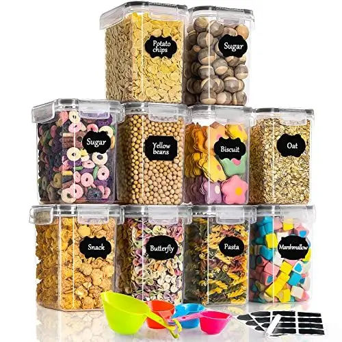 Produktbild: GoMaihe 1.6L Vorratsdosen 10 Set, Aufbewahrungsbox Küche Luftdicht Behälter aus Plastik Mit Deckel, Vorratsgläser zur Aufbewahrung von Nudeln, Müsli, Reis, Mehl, und für futter Haustiere, MEHRWEG