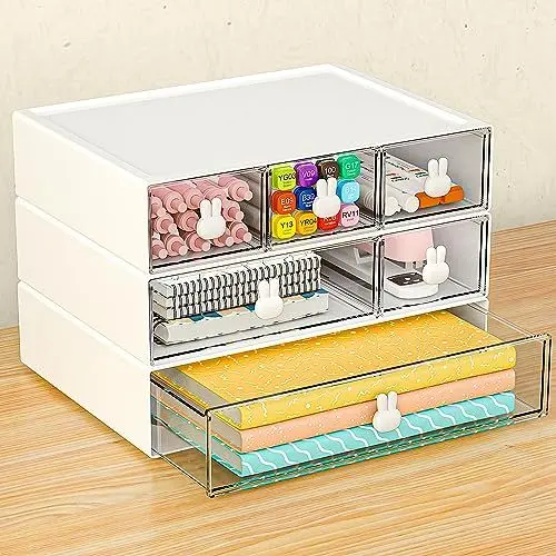 Produktbild: GoMaihe 3 Stücke Schubladenbox Schreibtisch Organizer Schubladen, Schubladenbox Stapelbare für Makeup/Schmuck/Bürobedarf/Stifte Organizer, Schlafzimmer Badezimmer Büro Ordnungssystem