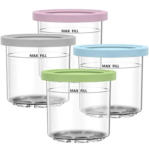 Produktbild: GoMaihe 4er-Set Creami Behälter für die Ninja Creami Eismaschine - Tubs Zubehör für NC301 NC300 NC299AMZ-Serie, BPA-frei, spülmaschinenfest, auslaufsicher - in Rosa, Grün, Grau und Blau