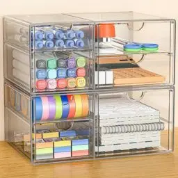 Produktbild: GoMaihe Acryl Schreibtisch Organizer mit 7-Schubladen: 2 Stücke Schubladenbox | Durchsichtig Schminktisch Organizer | Make up Organizer | Büro Organizer für Bürobedarf Kosmetik Schmuck