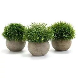 Produktbild: GoMaihe Kunstpflanze 3 Stücke Künstliche Pflanzen mit Grauem Topf, 9.5 x 13cm Indoor und Outdoor Kunststoff Fälschung Grünes Gras, Deko Wohnzimmer Balkon Schlafzimmer Badezimmer Zimmer Tischdeko