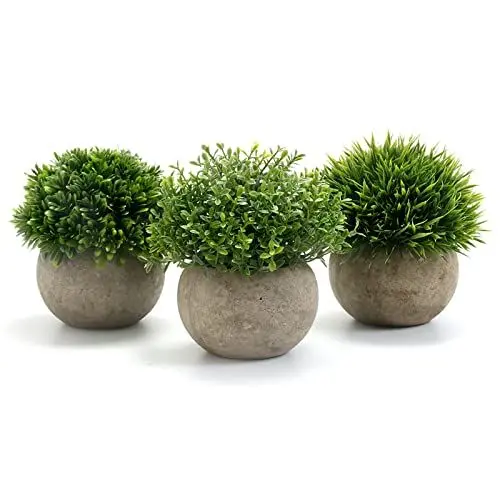 Produktbild: GoMaihe Kunstpflanze 3 Stücke Künstliche Pflanzen mit Grauem Topf, 9.5 x 13cm Indoor und Outdoor Kunststoff Fälschung Grünes Gras, Deko Wohnzimmer Balkon Schlafzimmer Badezimmer Zimmer Tischdeko
