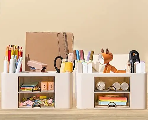 Produktbild: GoMaihe Schreibtisch Organizer 2 Sätze - Kunststoff Stiftehalter Schreibtisch mit 14 Fächern & Schubladen - Ordnungssystem Büro Multifunktionaler Stifte Organizer für Büro Zuhause Schul
