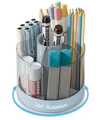 Produktbild: GoMaihe Stiftehalter Schreibtisch Organizer Drehbar - 360-Grad Drehbarer Stifthalter Kinder mit 6 Abnehmbar Fächer - Stifte & Make-up Organizer für Schule Büro Zuhause(Blau)