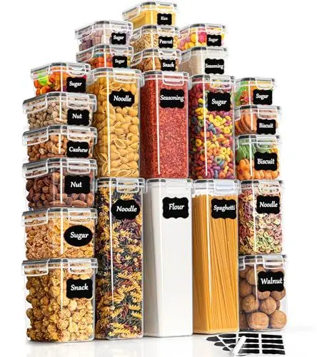 Produktbild: GoMaihe Vorratsdosen mit Deckel Luftdicht Aufbewahrungsbox: 24er Aufbewahrungsbox Küche Set für Mehl Müsli Spaghetti