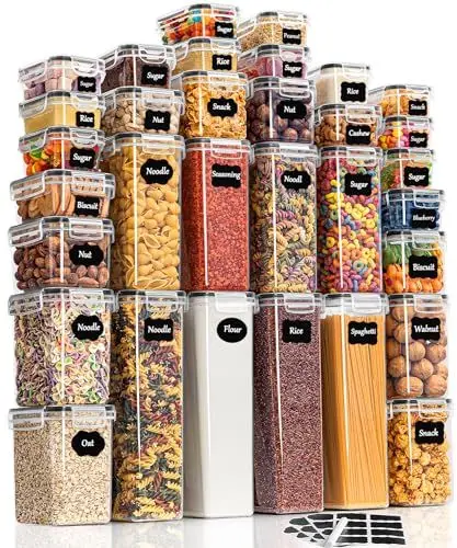 Produktbild: GoMaihe Vorratsdosen mit Deckel Luftdicht Aufbewahrungsbox: 32er Aufbewahrungsbox Küche Set für Mehl Müsli Spaghetti