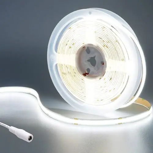 Produktbild: GOMING 24V COB LED Strip Kaltes Weiß 6000K 5M LED Streifen 480LED/M LED Band Selbstklebend CRI 93+ Hohe Helligkeit 4500lm Nicht Wasserdicht IP20 Lichtband für Innen Heim Deko(Netzteil nicht Enthalten)