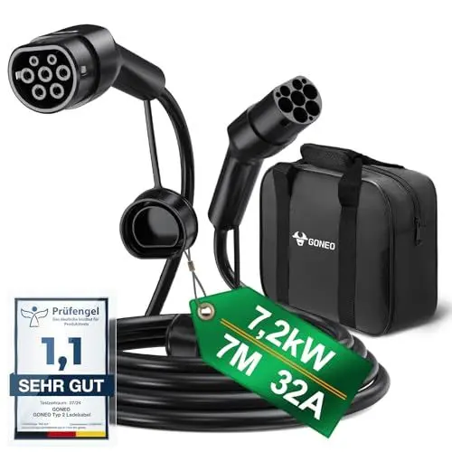 Produktbild: GONEO Typ 2 Ladekabel 7,2kW 7M 32A Ladekabel Elektroauto 1-Phasig Mode 3 für E Auto EV/PHEV mit Tragetasche