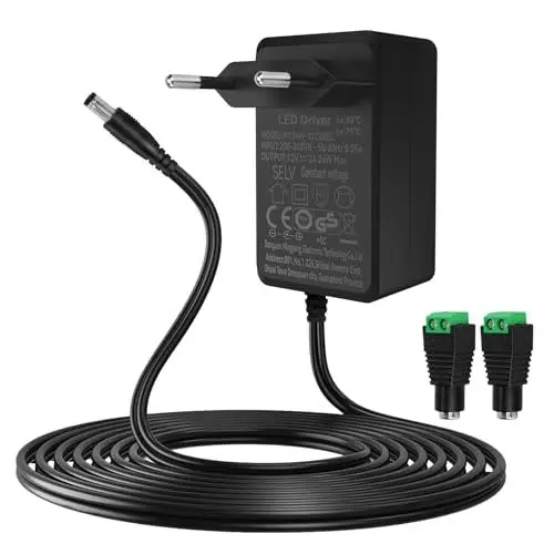 Produktbild: Gonew21 12V Netzteil 2A - AC Adapter Netzteil 12V Eingang 200-240V, 2 Meter Kabel, Ausgang DC 12V 2A 24W Steckers 5,5X 2,1mm,mit 2 DC Stecker, Transformator Universal, LED-Licht, Mehr 12V2A-Geräte