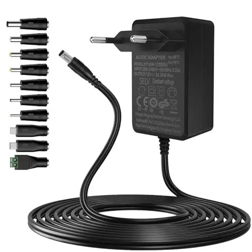 Produktbild: Gonew21 12V Netzteil 2A - Universal Netzteil 12v, 2 Meter langes Kabel AC Adapter Eingang 200-240V 50-60HZ,AusgangNetzteil 12V 2A 24W, 10 Steckernetzteil DC, AC/DC Adapter, LED-Licht, Mehr 12V-Geräte