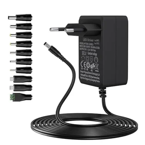 Produktbild: Gonew21 5V Netzteil 2A - AC Adapter Universal, 2 Meter Kabel, AC Adapter Eingang 200-240V 50-60HZ, Netzteil 5V 2A 10W Ausgang, 10 Steckernetzteil DC, Transformator, LED-Licht, Mehr 5V-Geräte