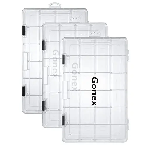 Produktbild: Gonex Köderboxen Angeln, 3700 Tackle Boxes 3 Stück, Transparente Kunststoff Angelbox 24 Gitter mit Verstellbaren Trennwänden für Angelzubehör, Angelkoffer