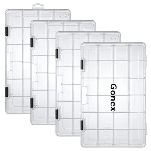 Produktbild: Gonex Köderboxen Angeln, Tackle Boxes 4 Stück, Transparente Kunststoff Angelbox mit Verstellbaren Trennwänden für Angelzubehör, Angelkoffer, 24 Gitter