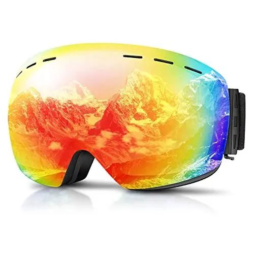 Produktbild: GONICVIN Magnetische Skibrillen Antibeschlag Skibrille für Herren, Damen, Brillenträger, UV Schutz Rot