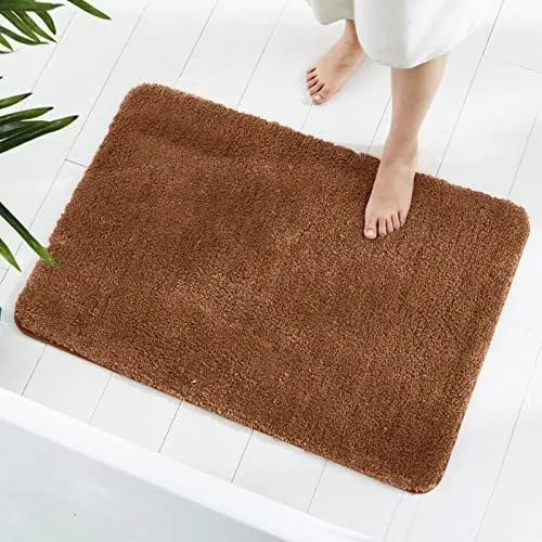 Produktbild: GONICVIN Teppich, 80 x 120 cm Flauschige Mikrofaser Waschbarer Badteppich Badematte, rutschfest Badezimmerteppich für Badezimmer, Wohnzimmer (Hellbraun)